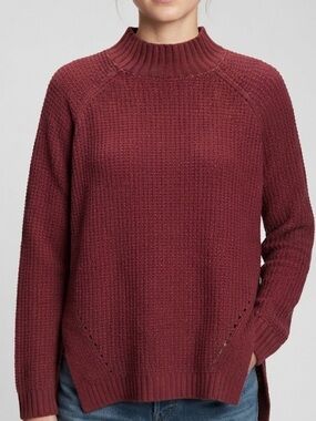 Dip Cozy Ribbed Mock-Neck Sweater - Burgundy Size Large